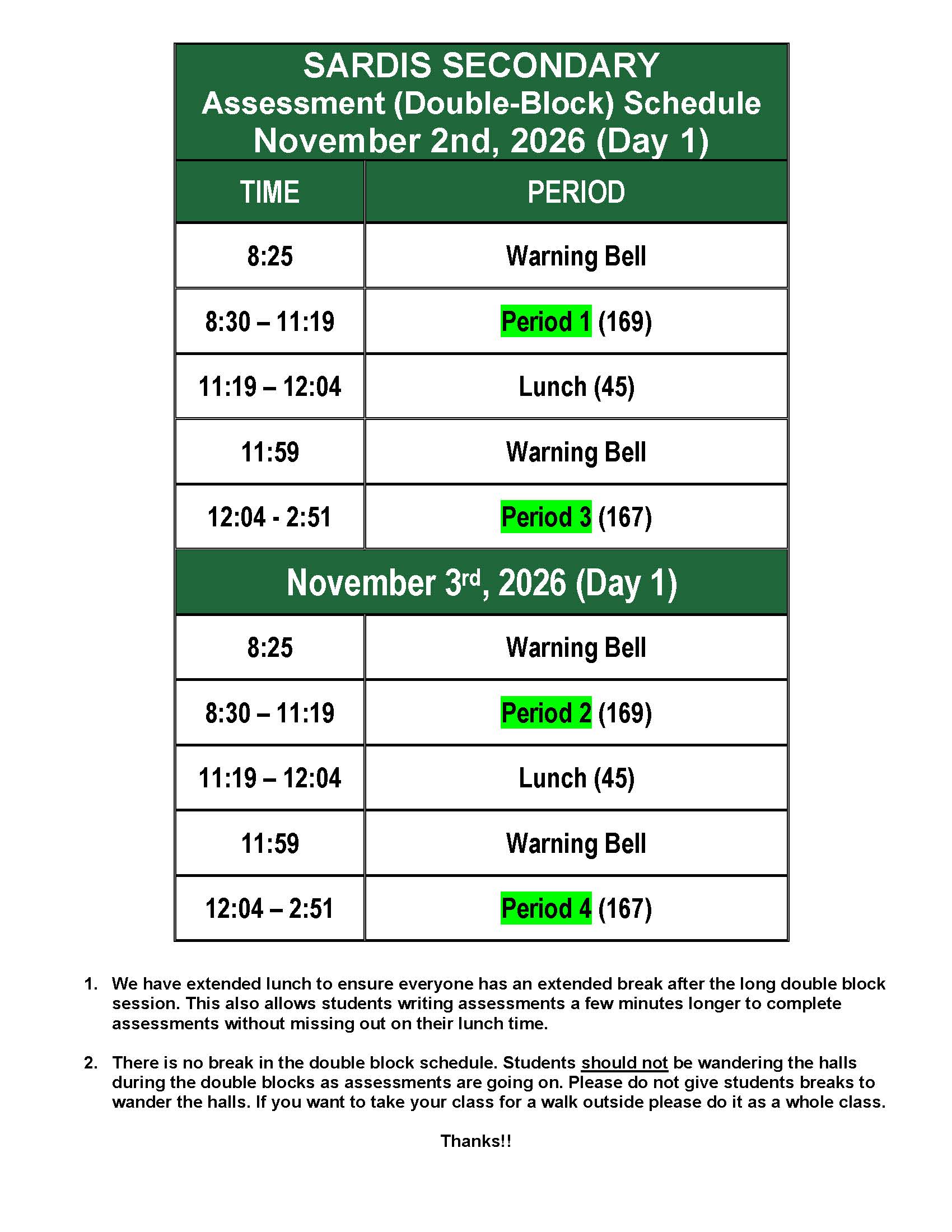 bell schedule
